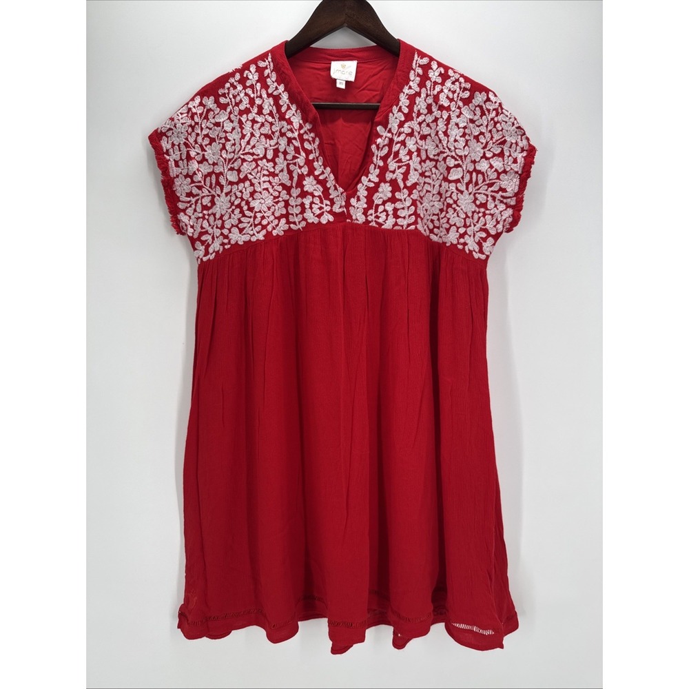 j.marie XS Red Floral Embroidered Sleeveless Shift Dress Pocket Lined‎